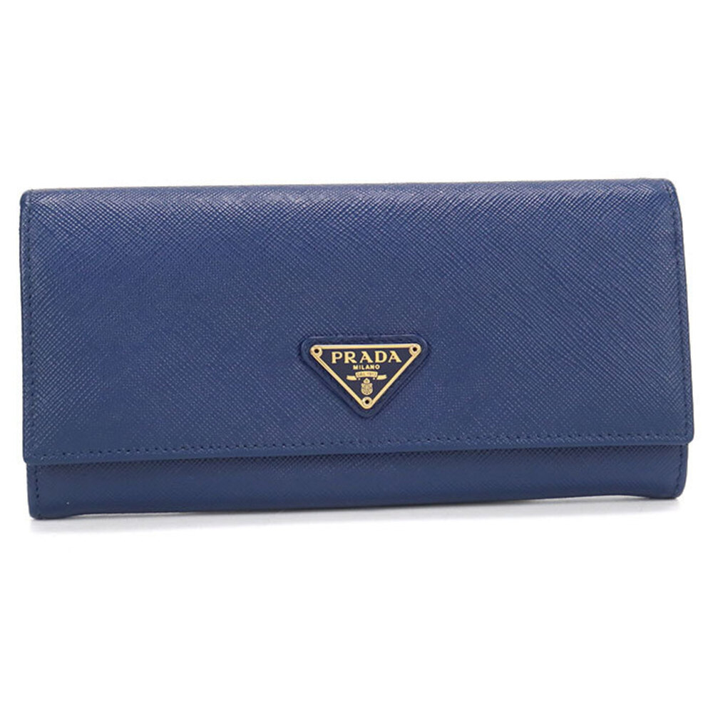 PRADA Prada Bi-fold Long Wallet 1MH132 Saffiano Triangle Women's Blue